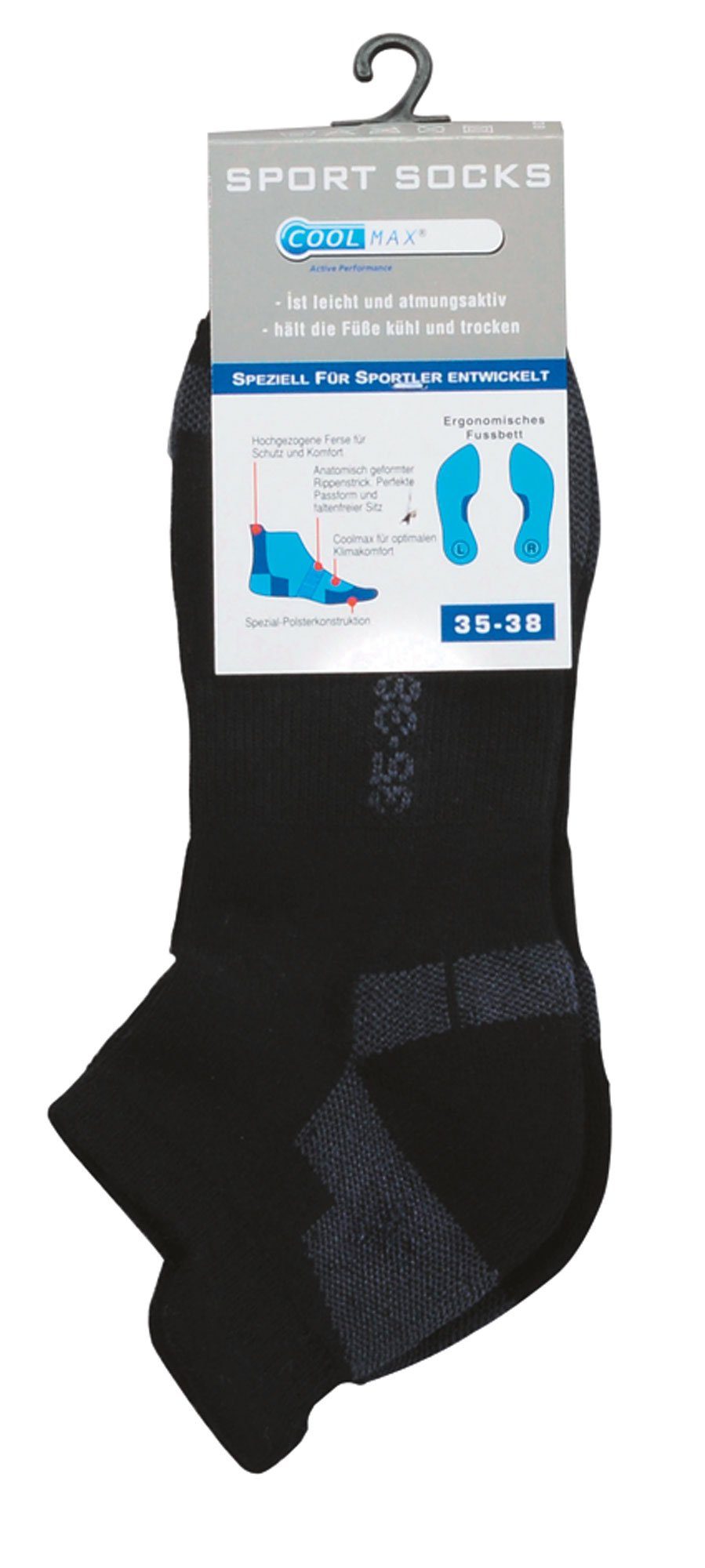 Wowerat Sportsocken Sport Sneaker Socken mit Coolmax® Damen Herren mit spezial Polstern (3 Paar) Rippenstrick in der Fußmitte