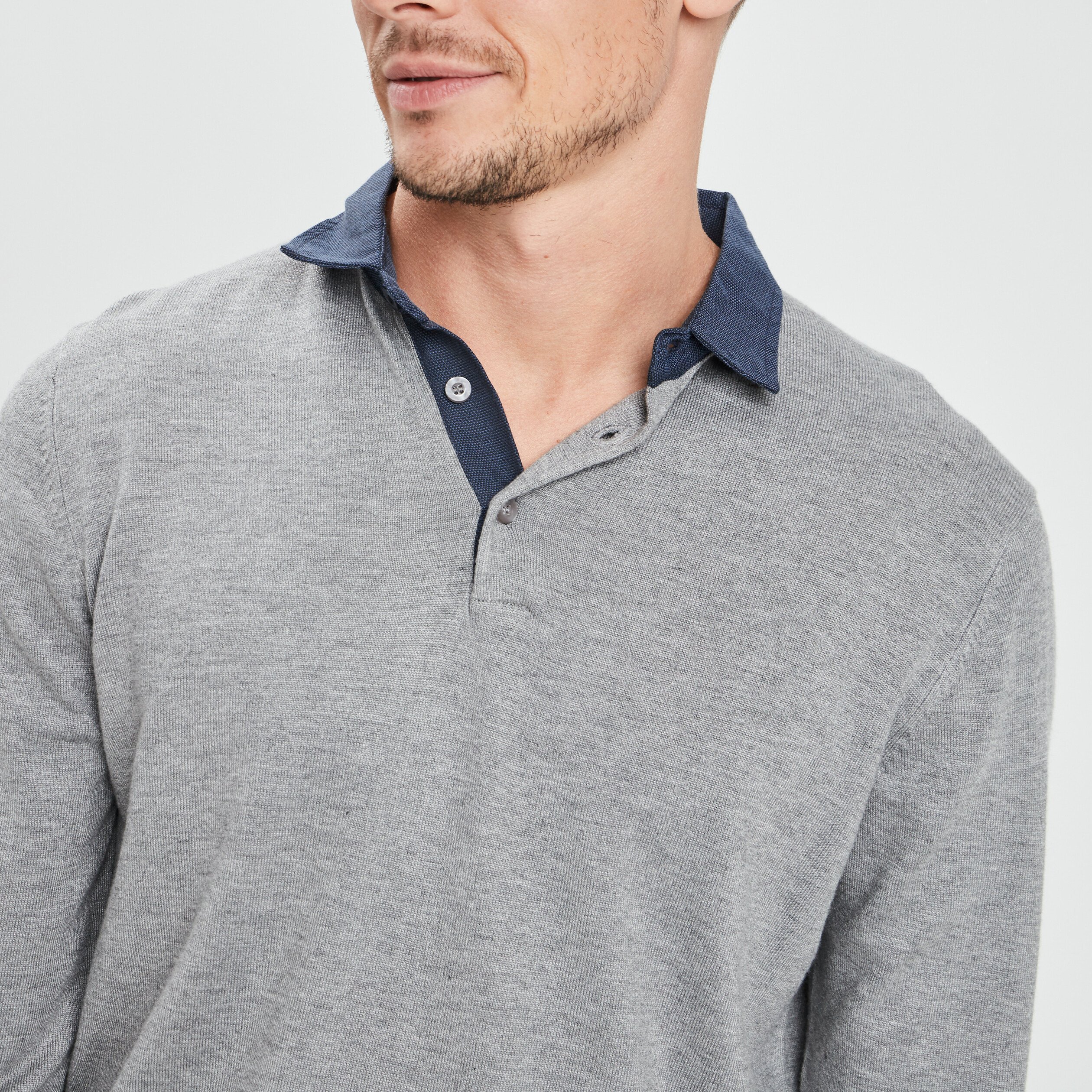 Pull avec col polo gris clair homme | La Halle