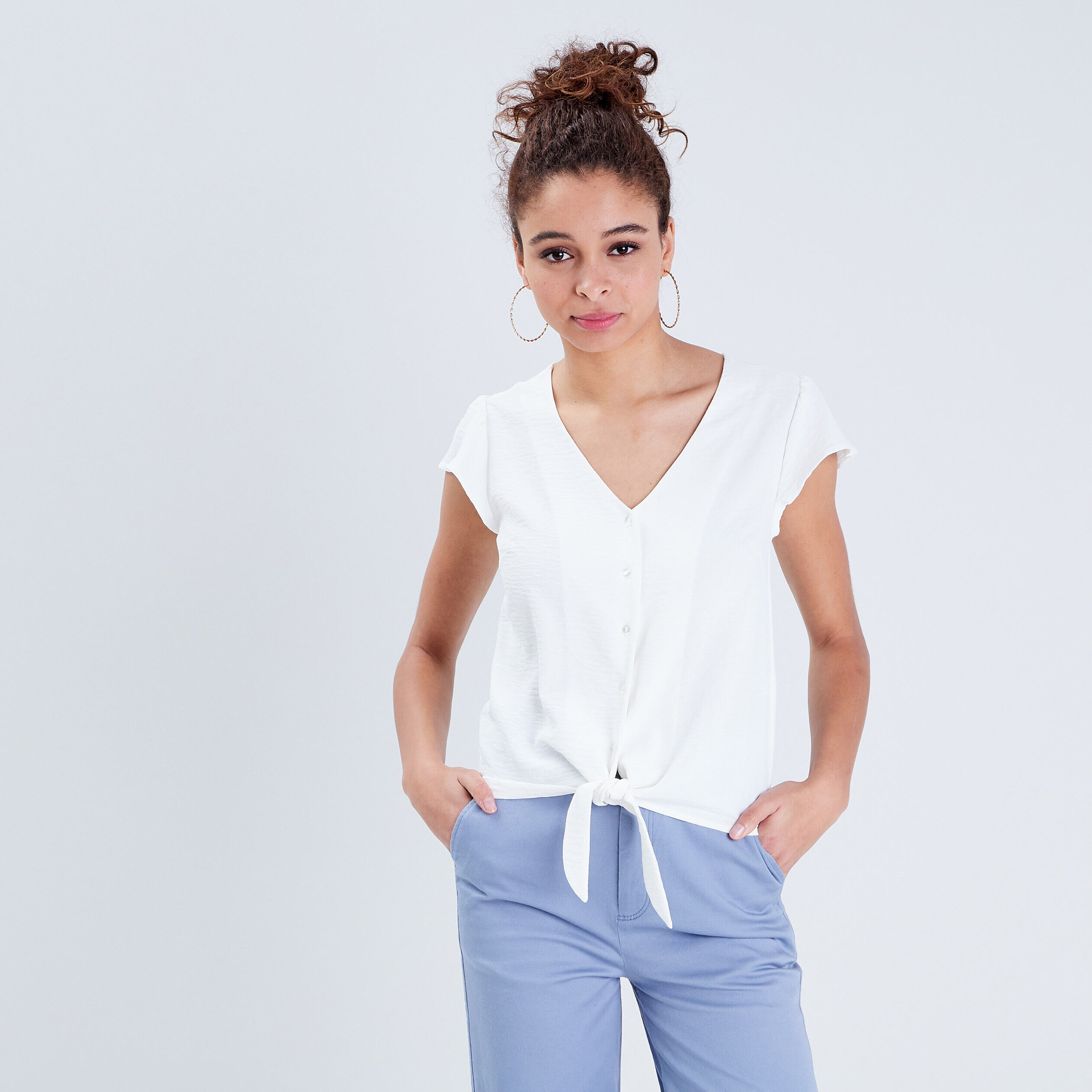 Chemise manches courtes ecru femme | Cache Cache