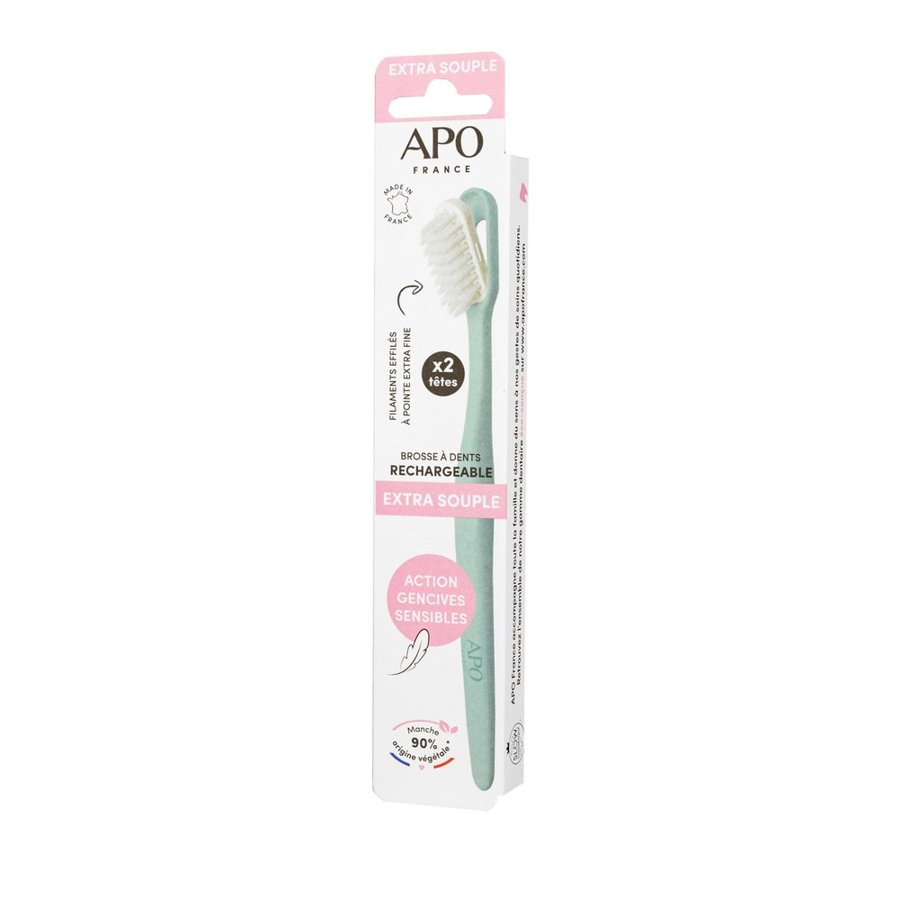 APO France BROSSE À DENTS RECHARGEABLE : 1 MANCHE + 2 TÊTES EXTRA-SOUPLES Brosse à Dents