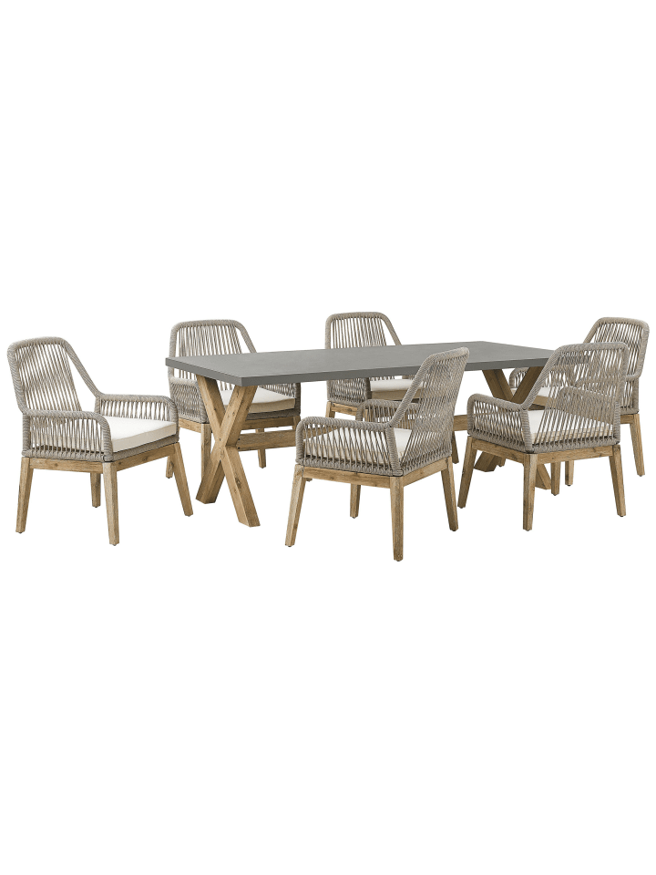 Beliani 7-tlg Gartentisch Set OLBIA in Grau/Beige/Heller Holzfarbton günstig kaufen onesize