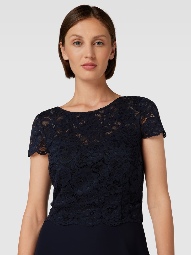 Cocktailkleid mit Zierbesatz in marineblau meliert