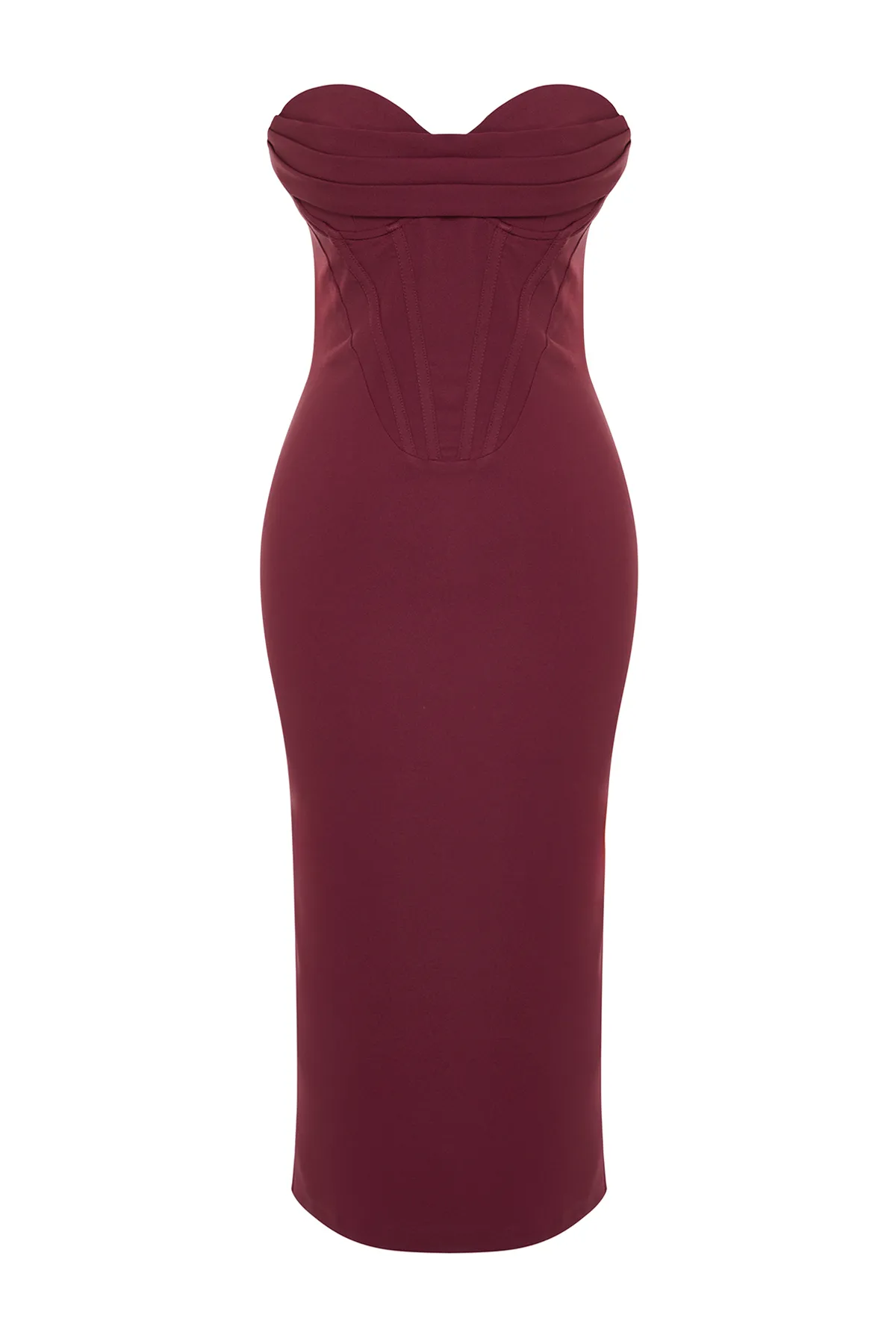 Trendyol Collection  Burgunderfarbenes, tailliertes, gewebtes Korsett mit detailliertem, elegantem Abendkleid TPRSS24EL00070