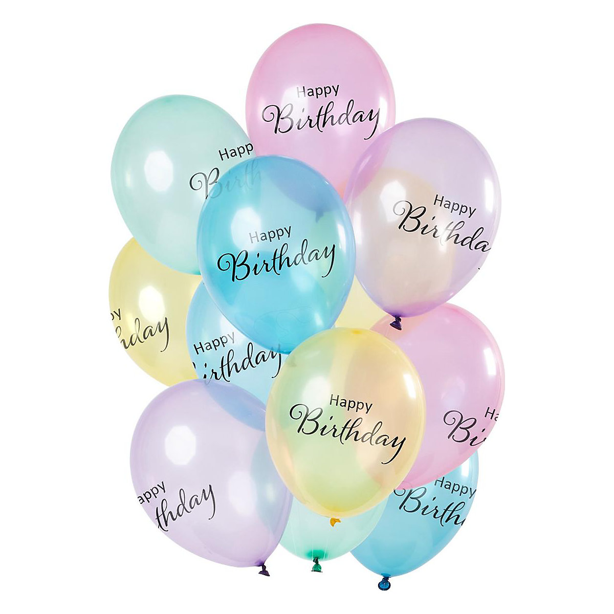 Ballons 'Happy Birthday' Pastell Transparent 33cm - 12 Stück