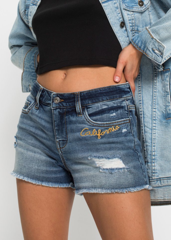 Jeans-Shorts mit Stickerei