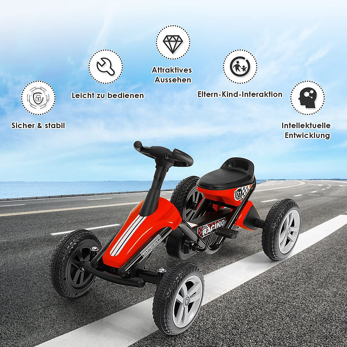 Go-Kart mit Pedalen Fahrzeug Tretauto mit 4 Rädern