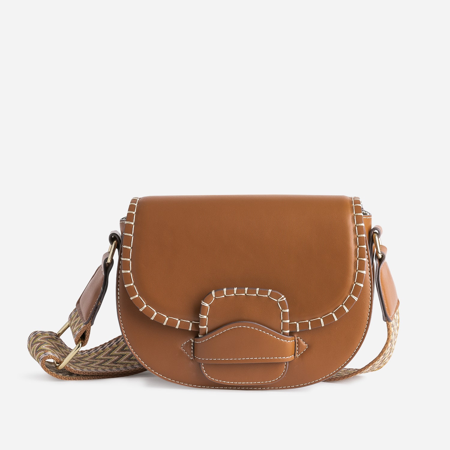 Sac bandoulière TEXTO camel à large bandoulière tressée