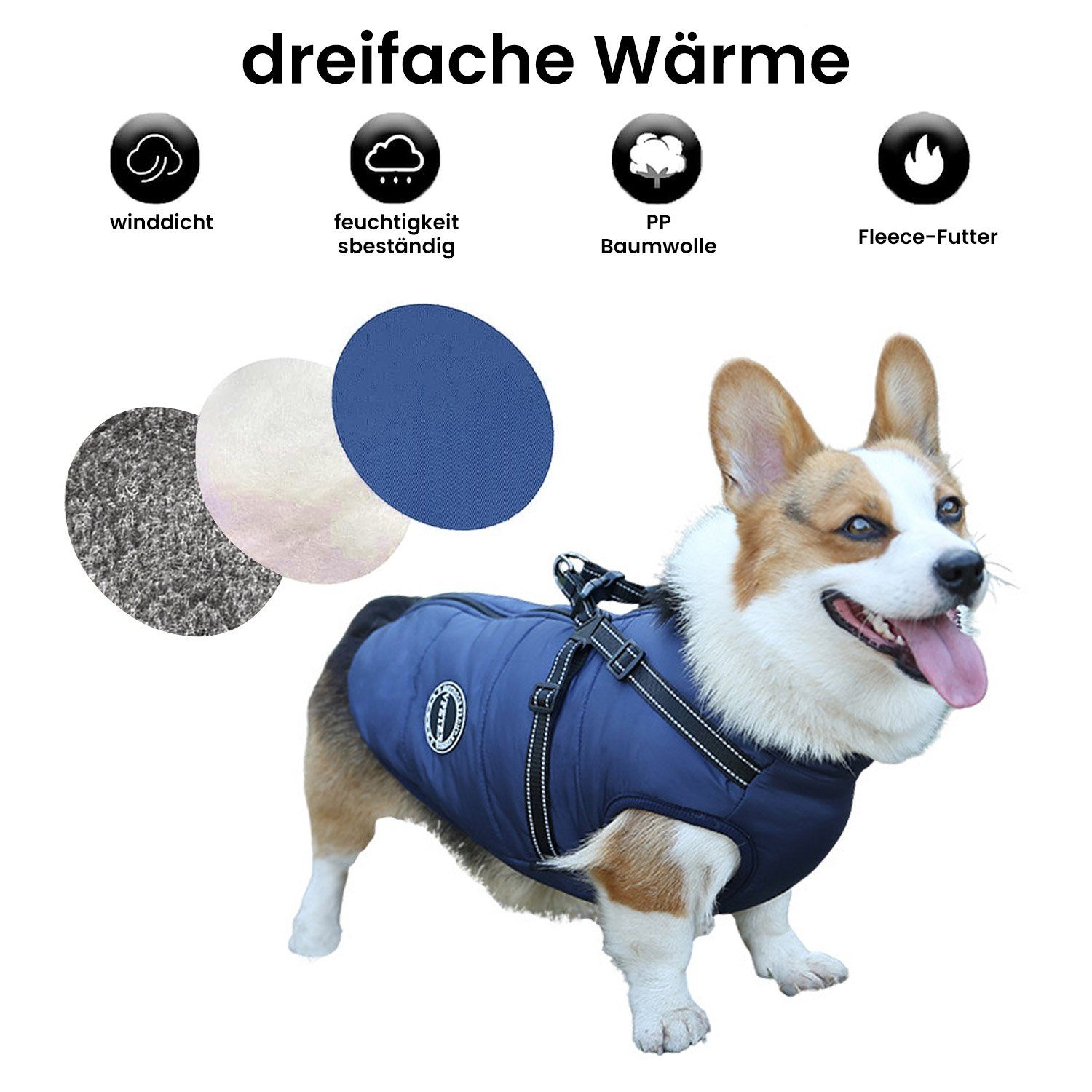TOPMELON Hundejacke Wasserdichter Hundewintermantel, warme Hundejacke
