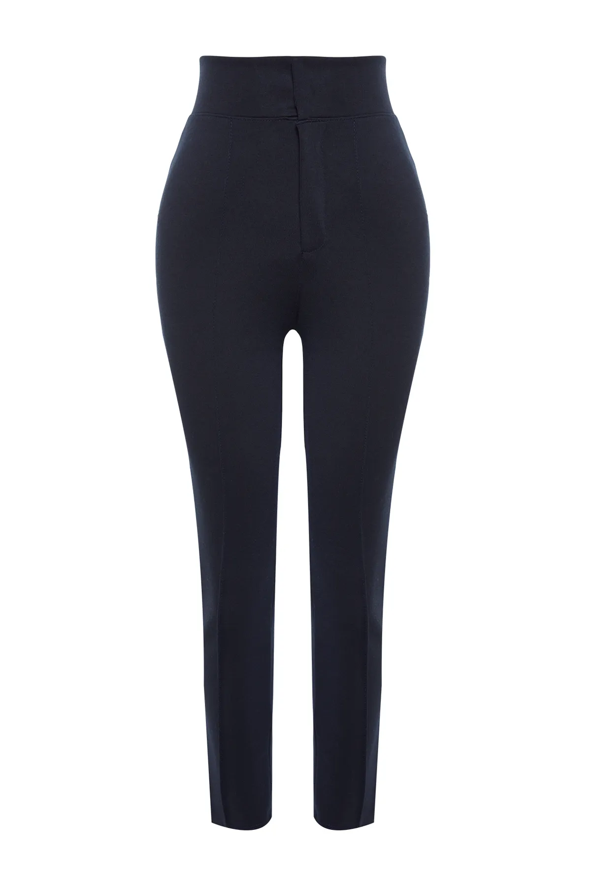 Trendyol Collection  Marineblaue, kompakte, hoch taillierte, gerippte, elastische Taille, schmale Passform, dicke Strickhose TWOAW24PL00114