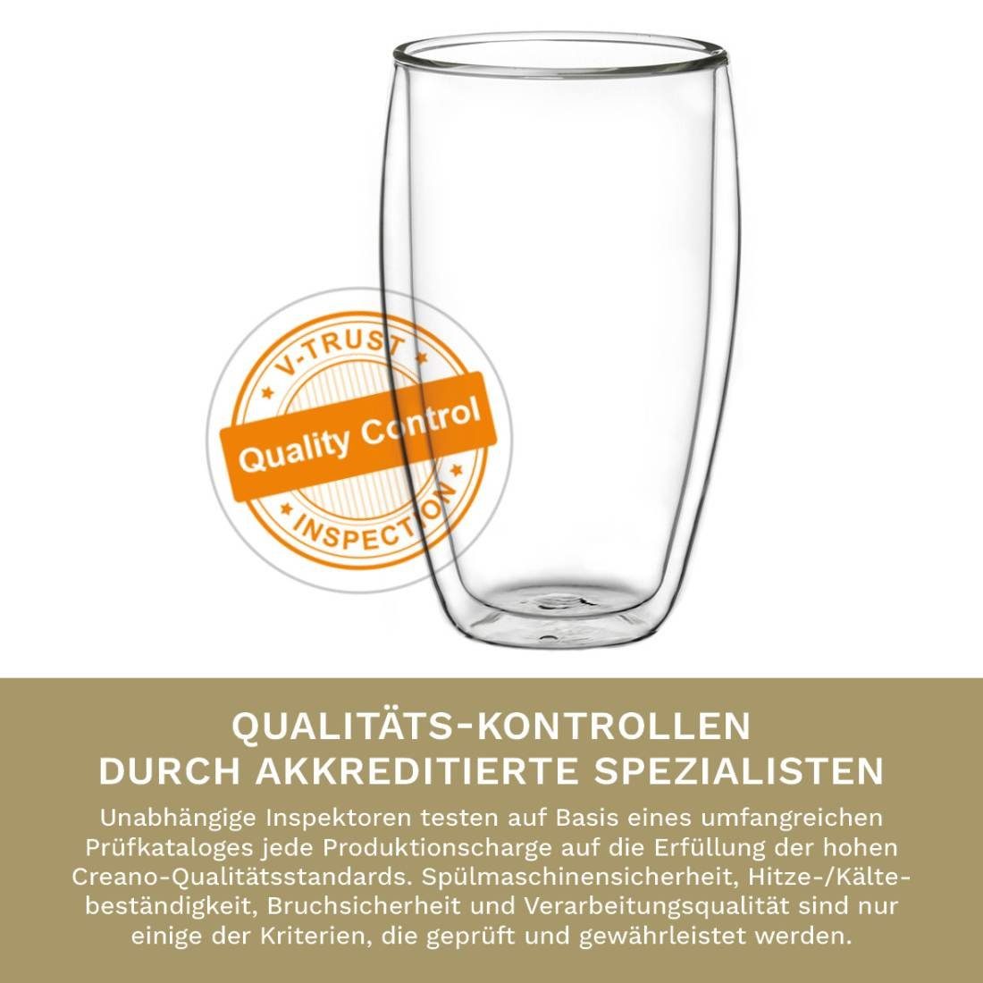 Creano Teeglas Creano doppelwandiges Thermoglas 400ml „DG-SH“, großes Doppelwandglas, Borosilikatglas, 6 Gläser