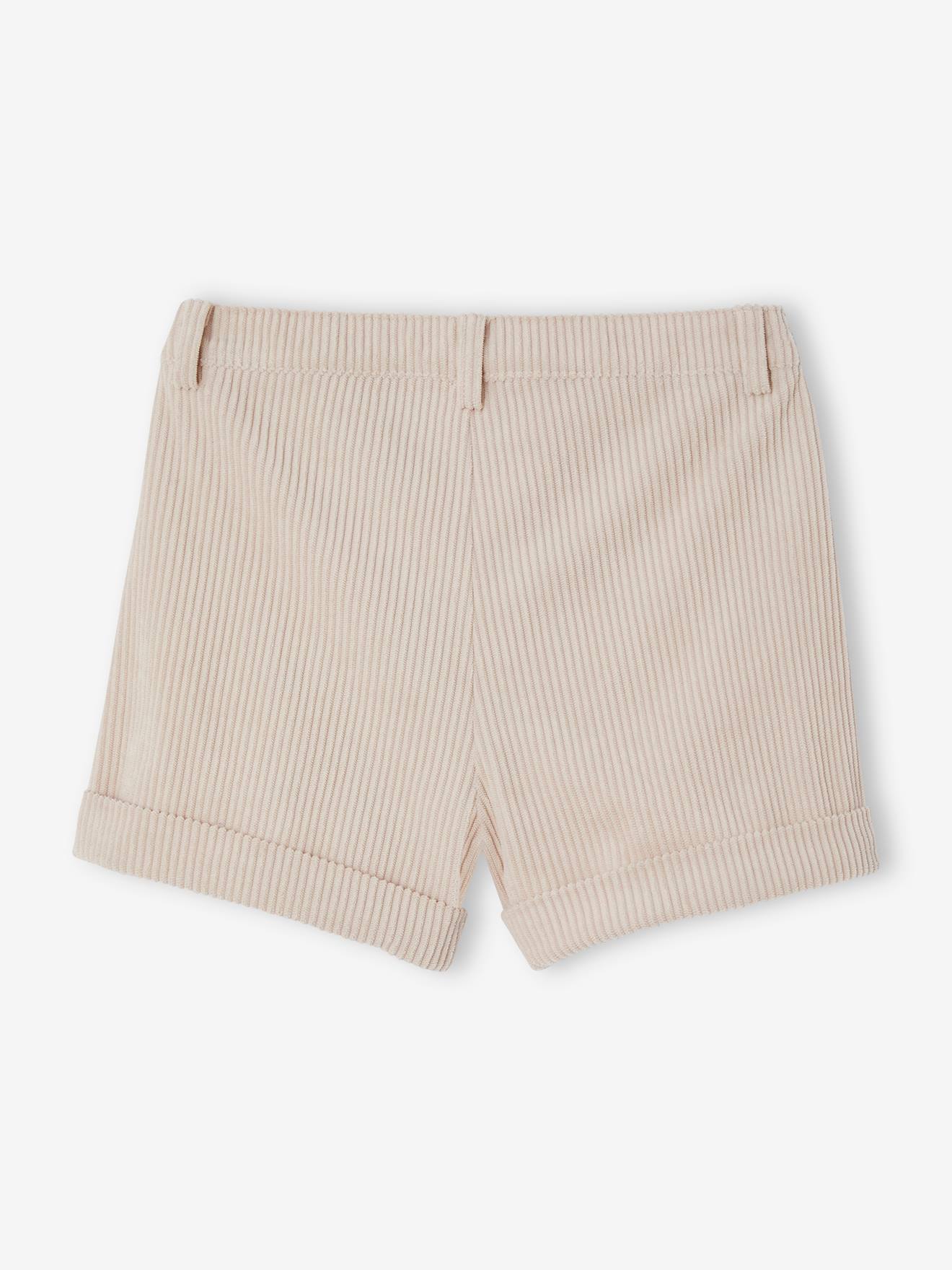 Short en velours côtelé fille beige poudré