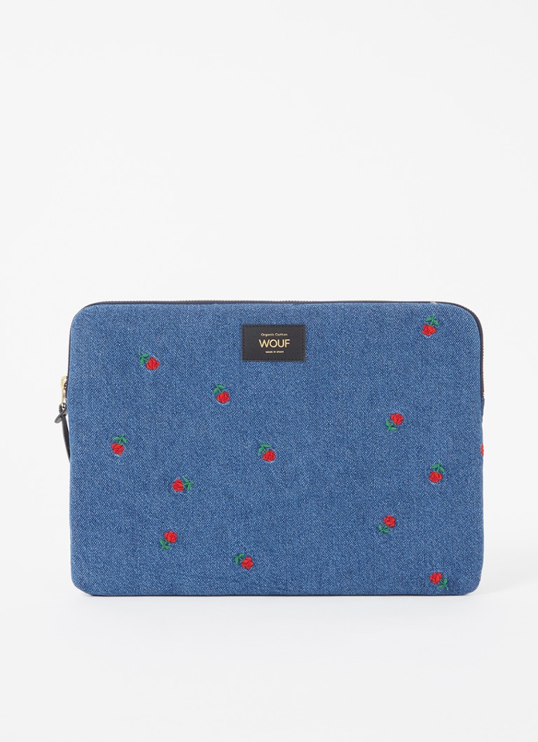 Wouf  Amy laptophoes 13 en 14 inch van denim met bloemenprint