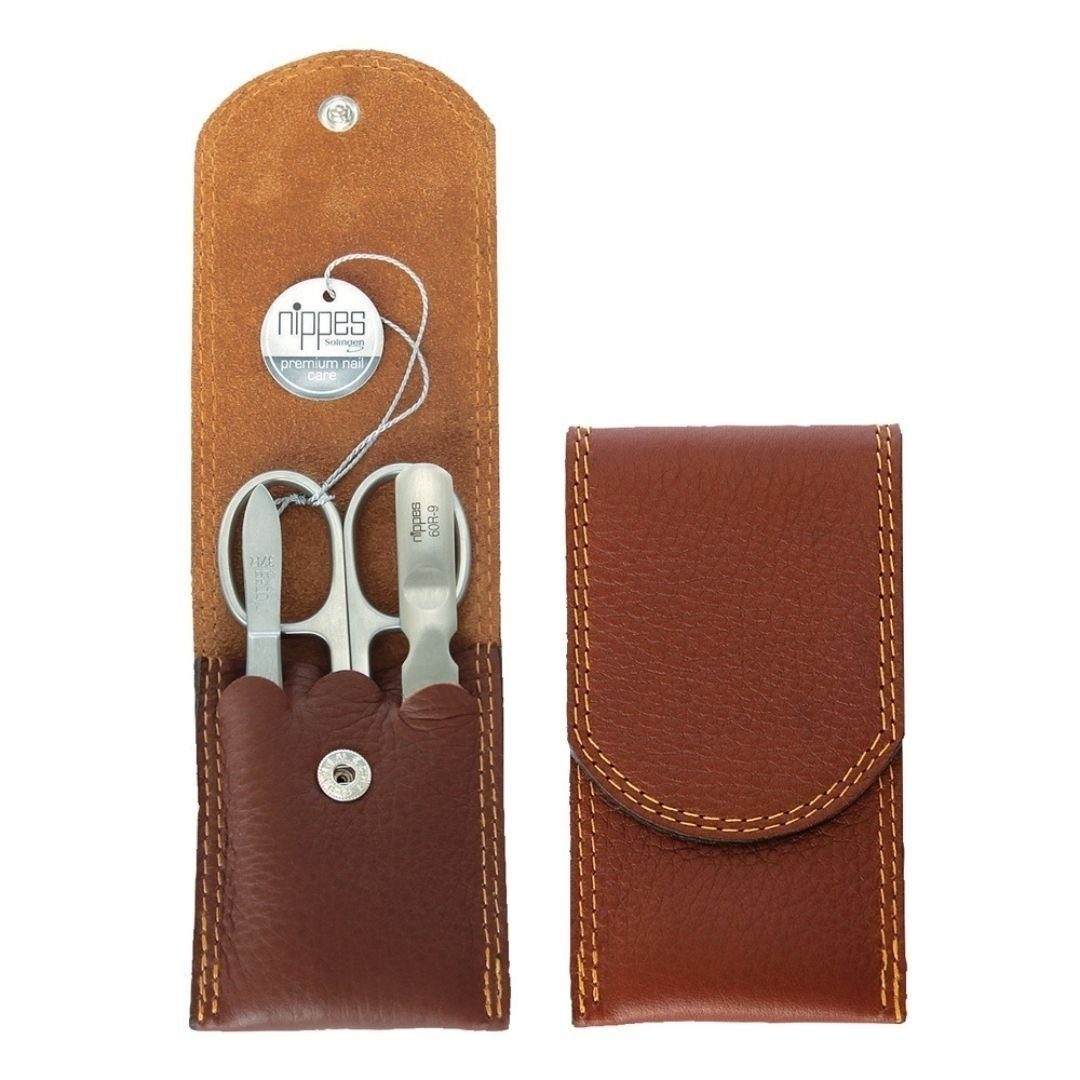 nippes Solingen Maniküre-Etui Nippes Maniküre Set CLASSIC, rostfreie Instrumente, braunes Rindleder, 3 tlg.