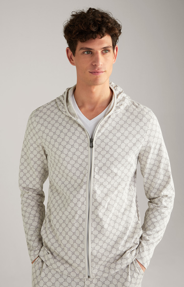Loungewear Sweatjacke in Offwhite/Grau gemustert