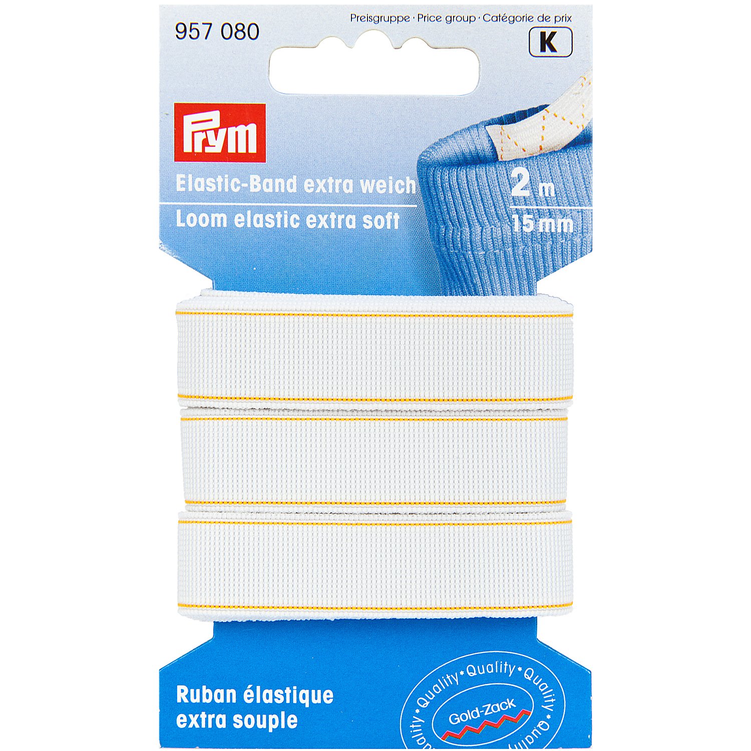 Prym Gold-Zack Gummiband, extra weich, Breite: 15 mm, Länge: 2 m