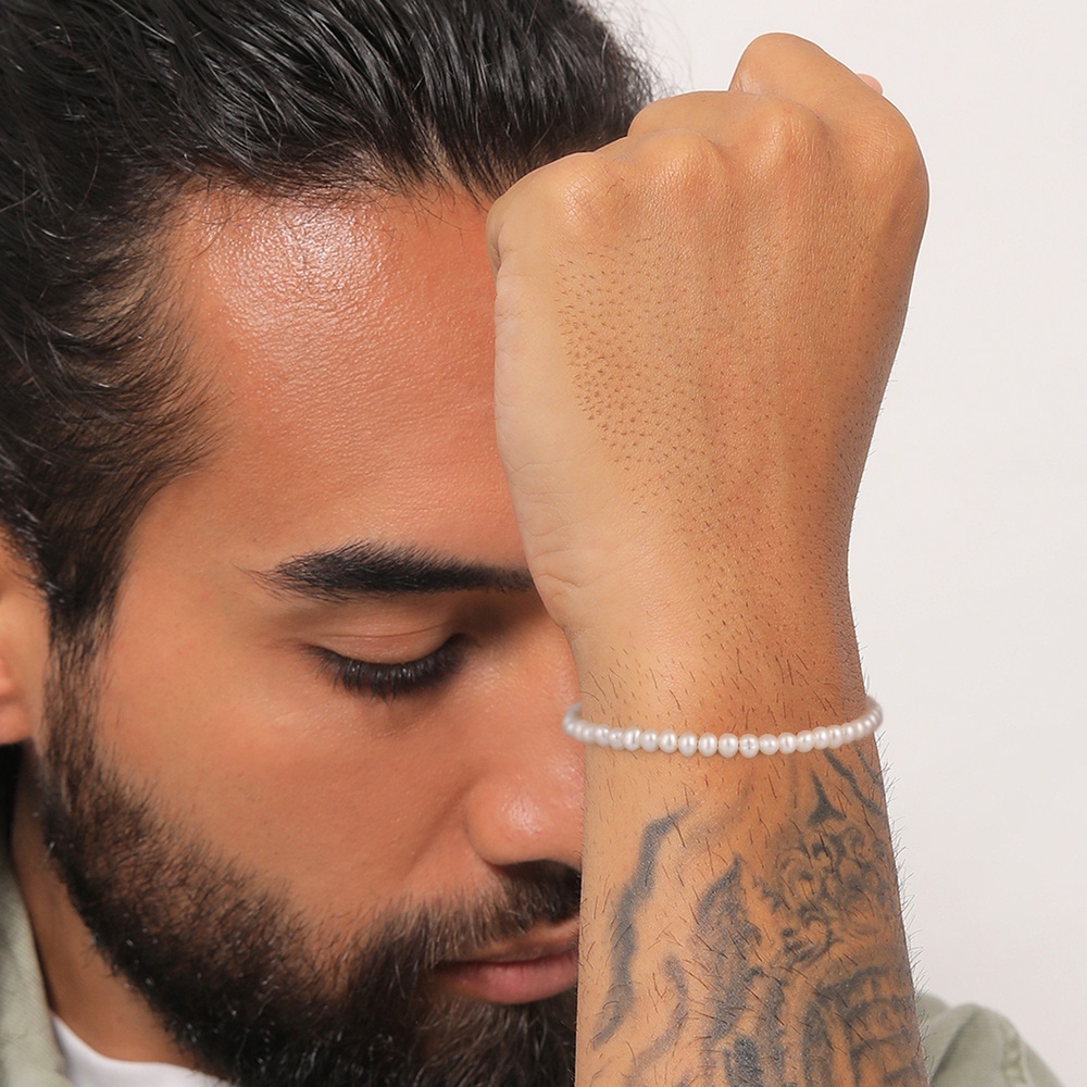 KUZZOI KUZZOI Bracelet Hommes tendance vintage avec perles d'eau douce en argent sterlin Bracelet