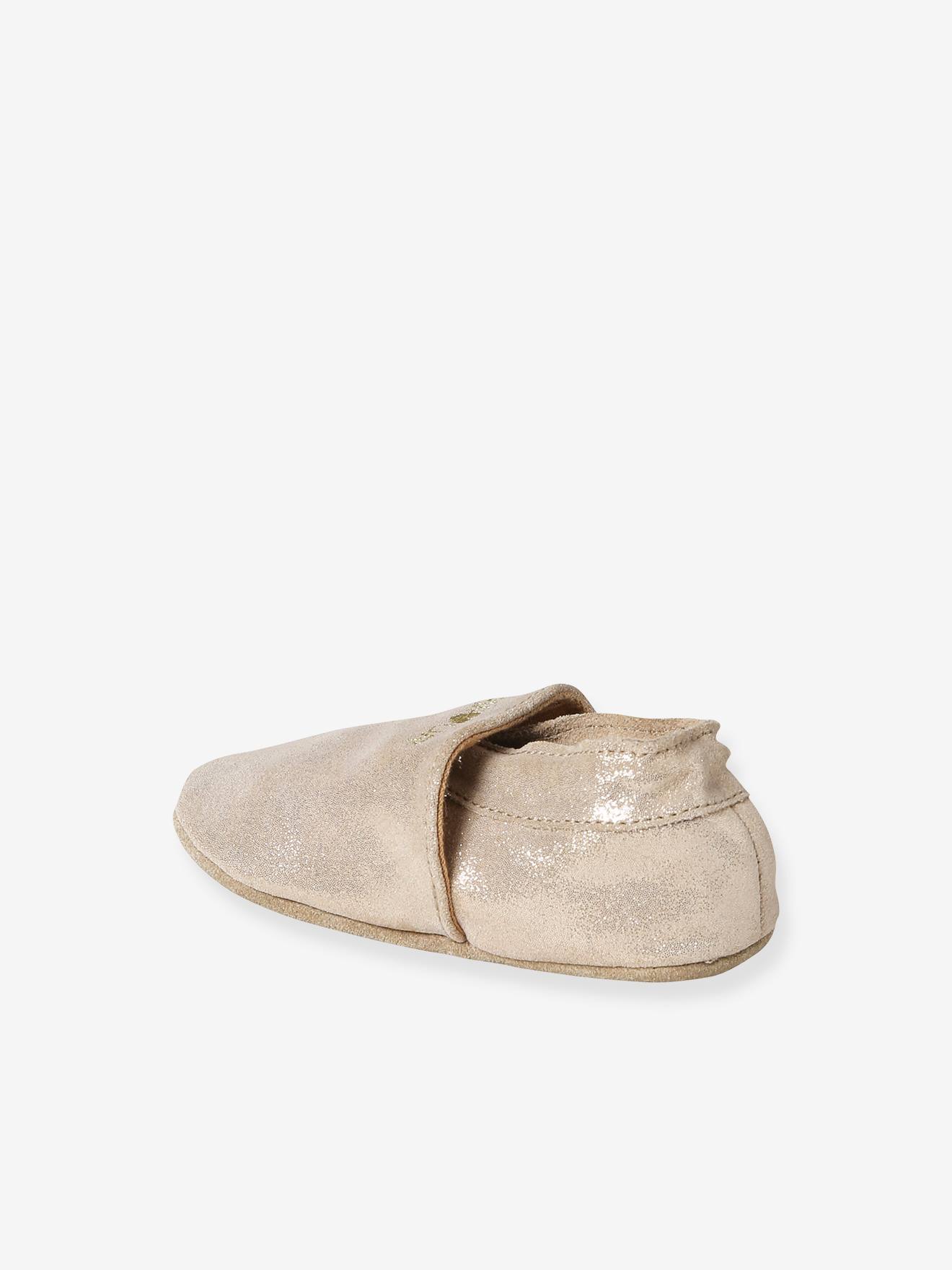 Chaussons élastiqués en cuir souple bébé or
