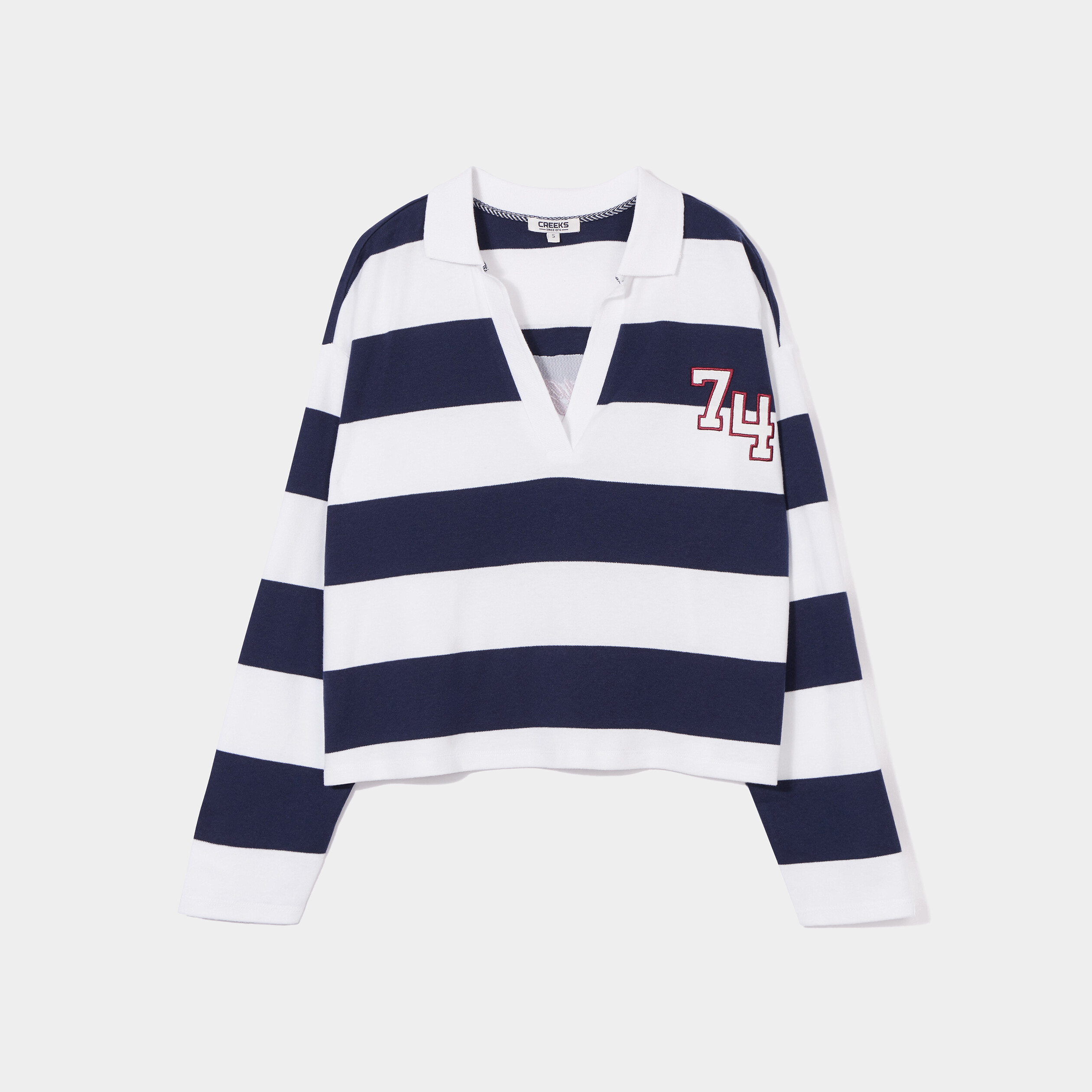 T-shirt col en V manches longues Creeks bleu marine femme | La Halle