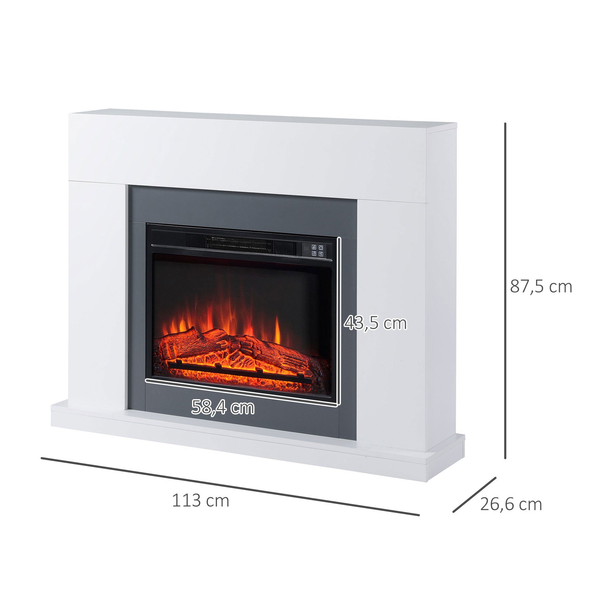 HOMCOM Elektrokamin Elektrokamin, LED Elektrokamin Standkamin mit Flammeneffekt 1800,2000W Weiß