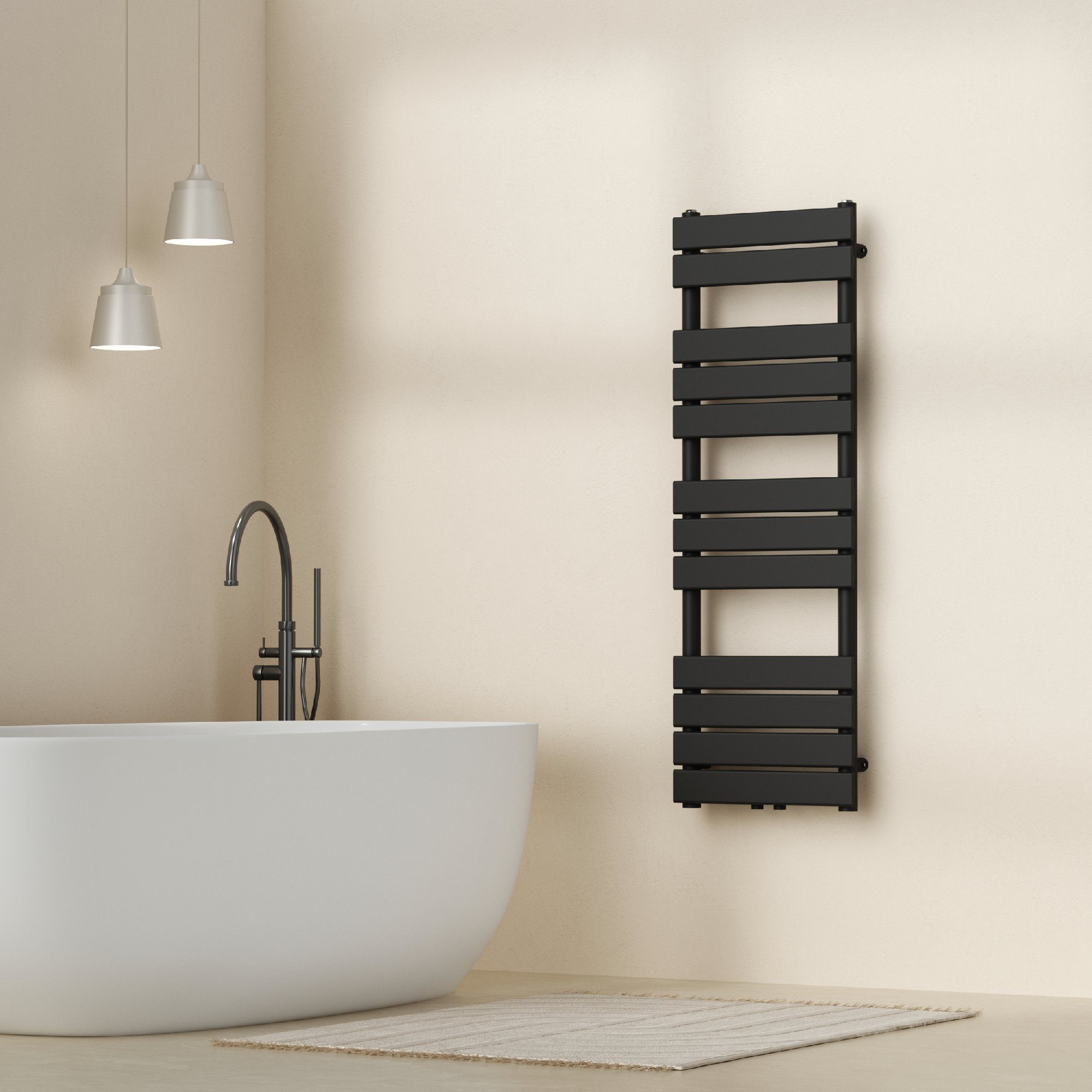 neu.haus Badheizkörper, Voss Handtuchheizkörper mit Lamellen 120x40cm Schwarz