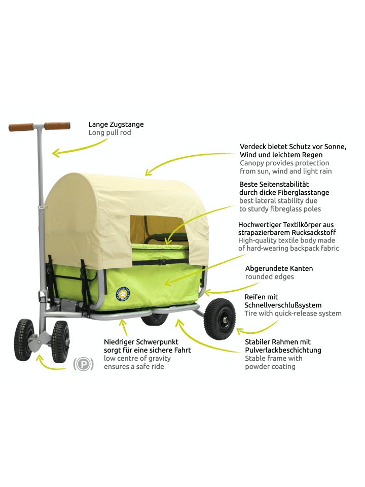 Beachtrekker Beachtrekker LiFe faltbarer Bollerwagen (Grün)   Bremse   Sonnenverdeck günstig kaufen onesize