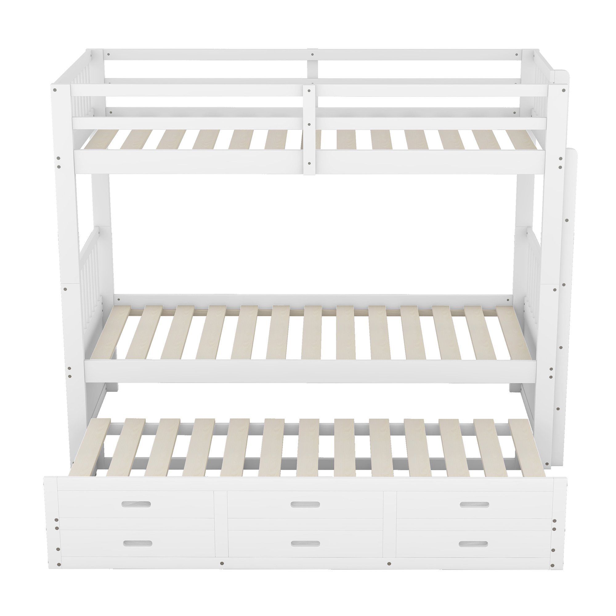 REDOM Bett Etagenbett Kinderbett Hausbet Einzelbett (Bettgestell aus Kiefer und MDF mit Leiter undausziehbarem Bett, 3 Schubladen), 90x200cm, Matratze nicht enthalten