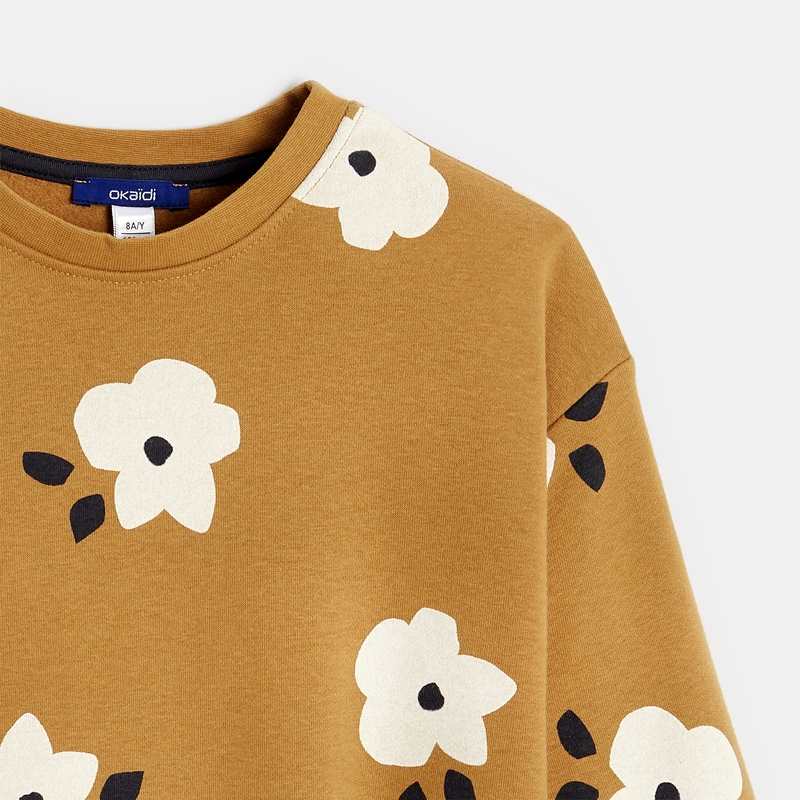 Sweat-shirt imprimé fleurs beige fille