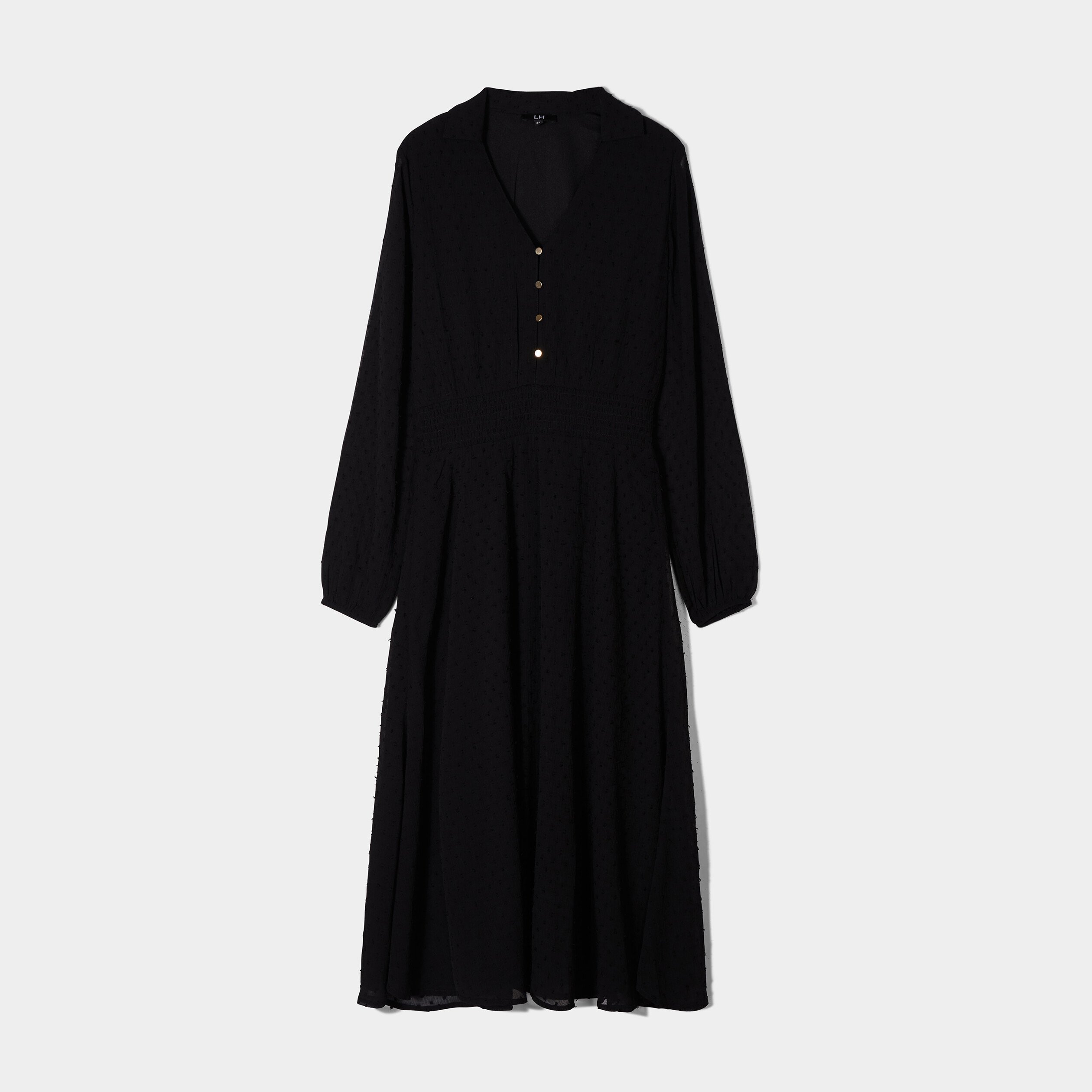 Robe longue plumetis manches longues noir femme | La Halle
