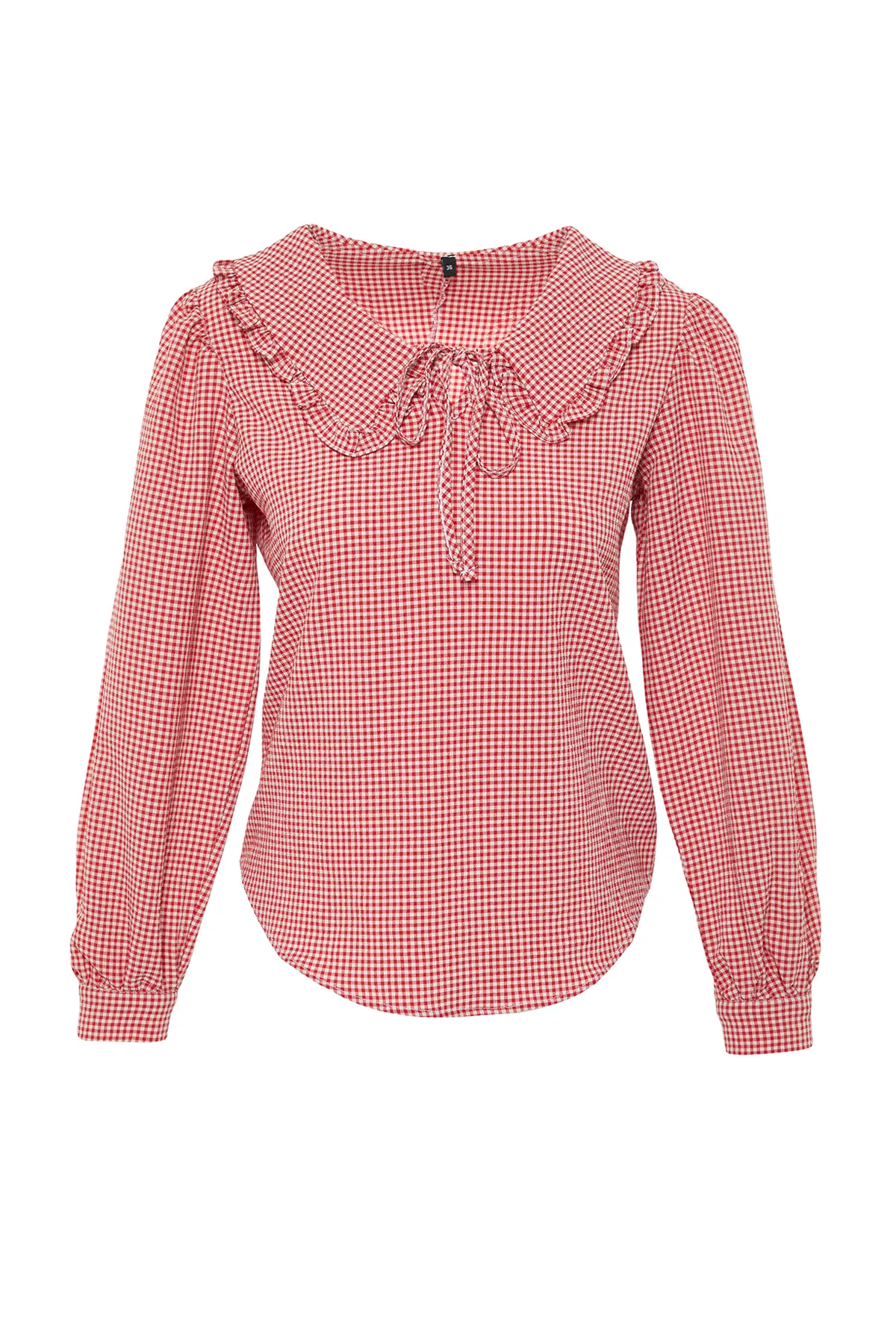 Trendyol Collection  Karierte, gewebte Bluse mit rotem Kragen und detailliertem Kragen TWOAW22BZ0097