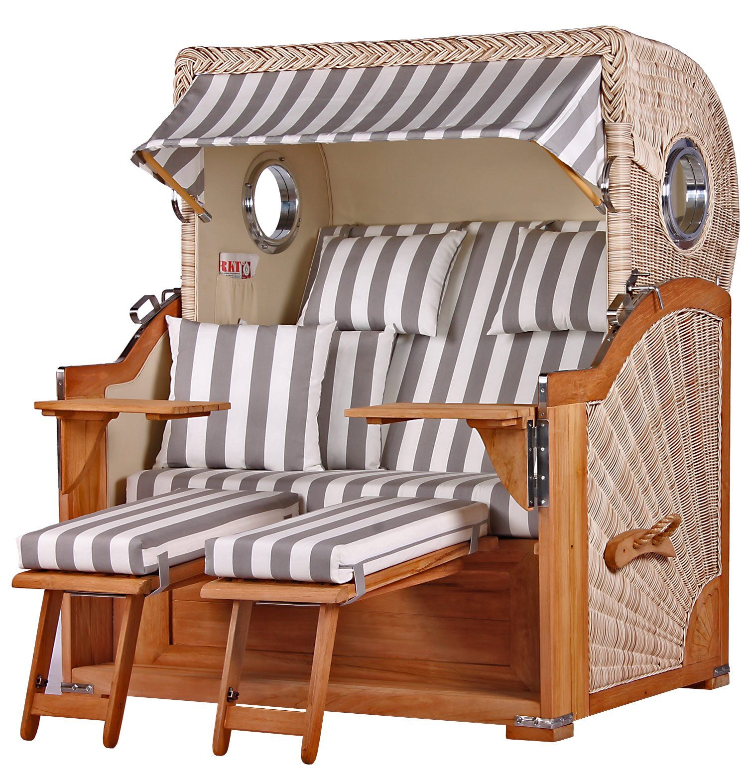 bene living Strandkorb Königssee 2,5-Sitzer Teak - PE shell - Modell 513, BxTxH: 142x95x170 cm, Volllieger ca. 175 Grad, Ostsee-Strandkorb, inkl. Liftersystem und Bullaugen