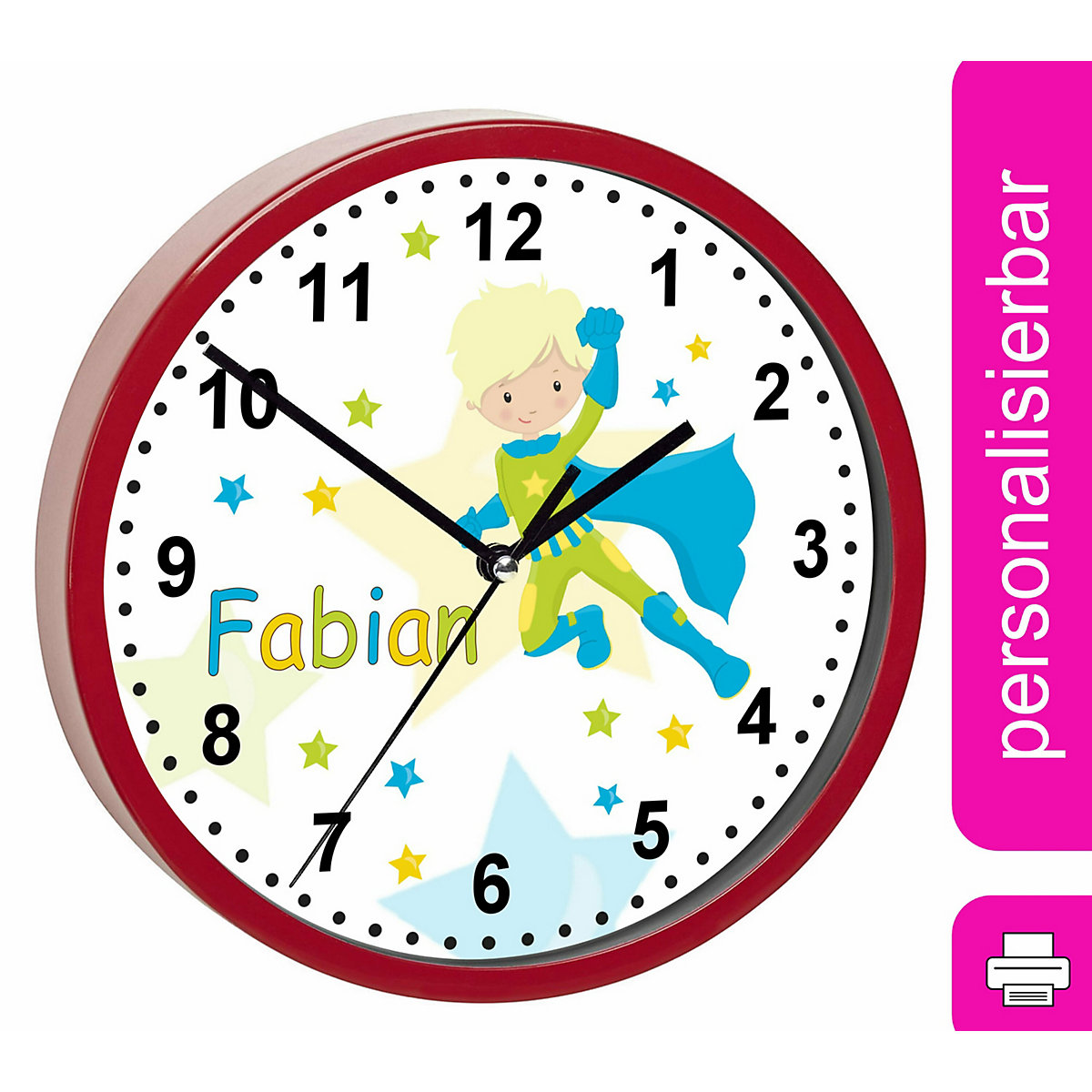 Kinder Wanduhr laufruhig personalisiert mit Name Superheld