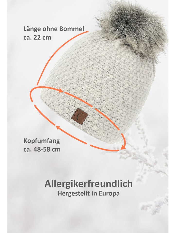 Faera Lurex Kunstfell Bommelmütze mit Fleece Innenfutter in Grau günstig kaufen onesize