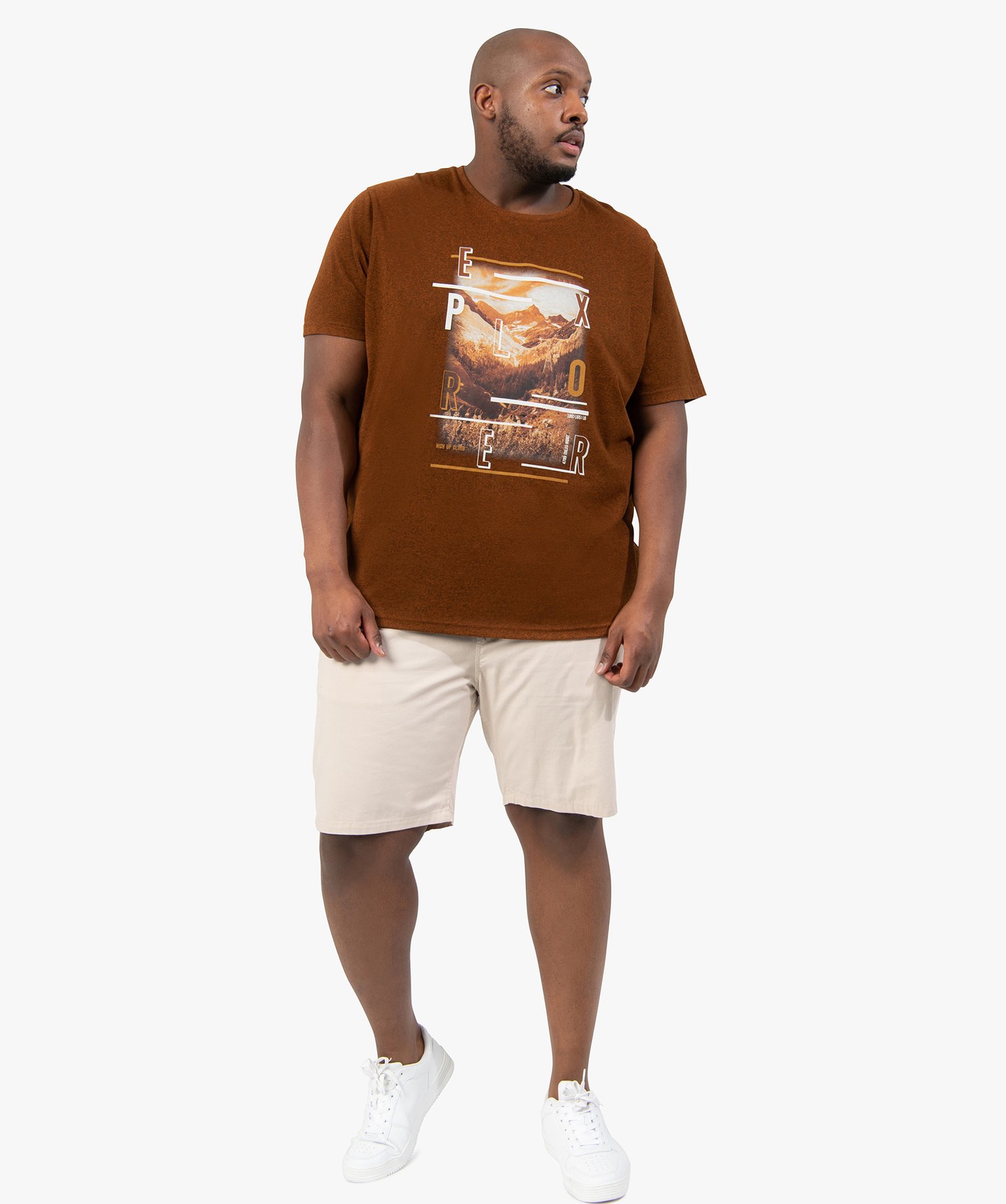 Tee-shirt homme grande taille avec motif montagne marron | GEMO