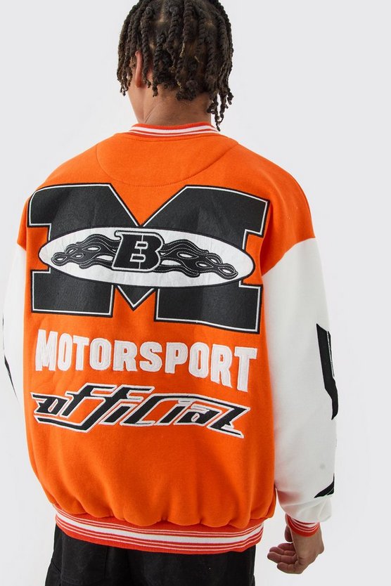 Oversize Jersey-Bomberjacke mit Moto-Applikation