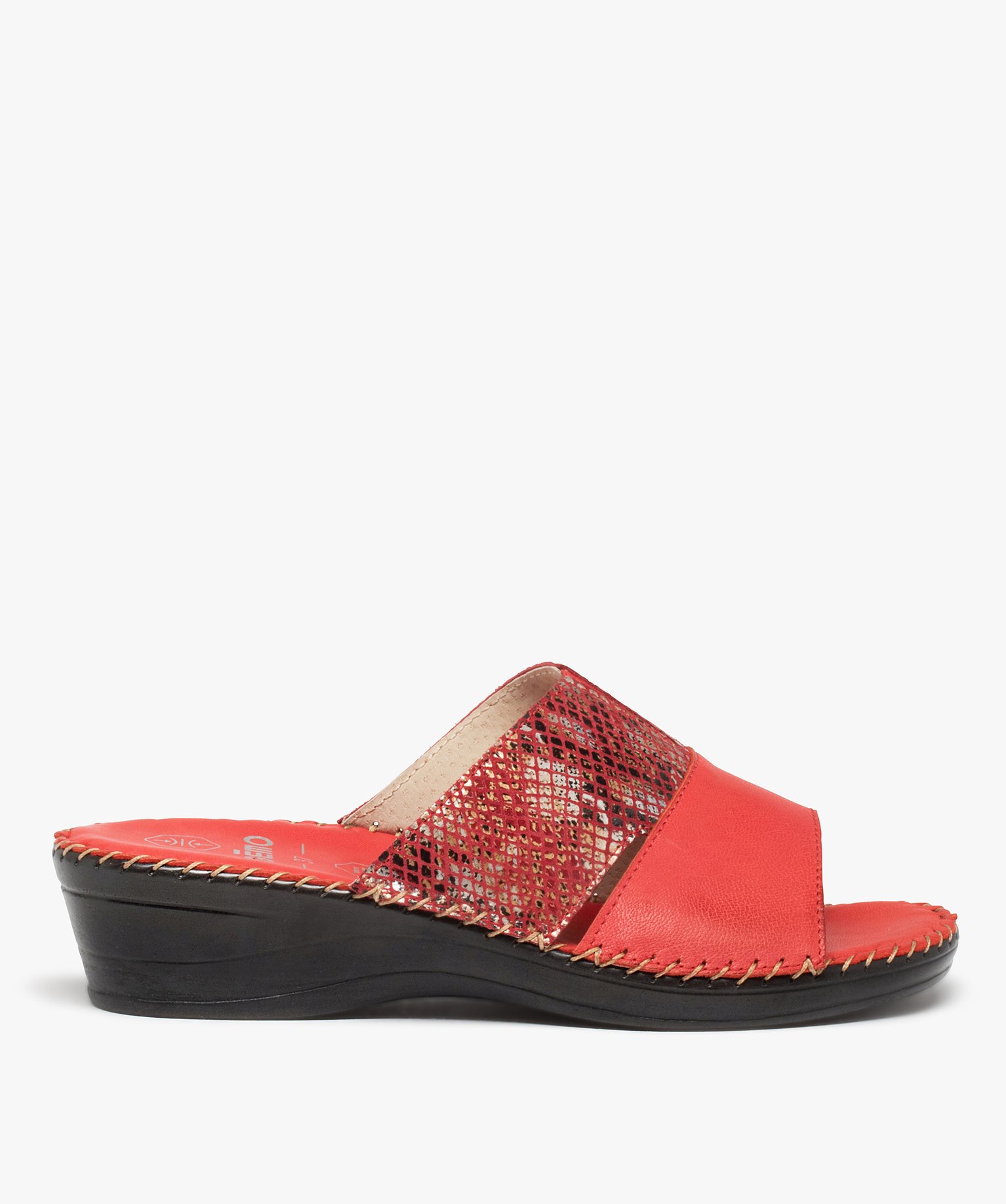 Mules femme confort compensées à brides en cuir rouge | GEMO