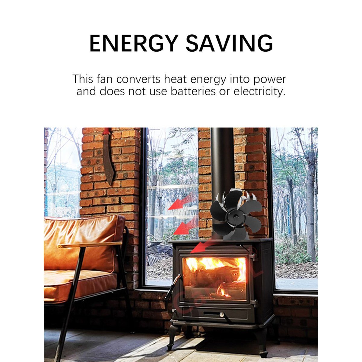 meeteu Kaminventilator 6 Flügel Stromloser Kaminofen Ventilator Stove Fan, Ofenventilator Kaminofen Gebläse Lüfter Holzofen