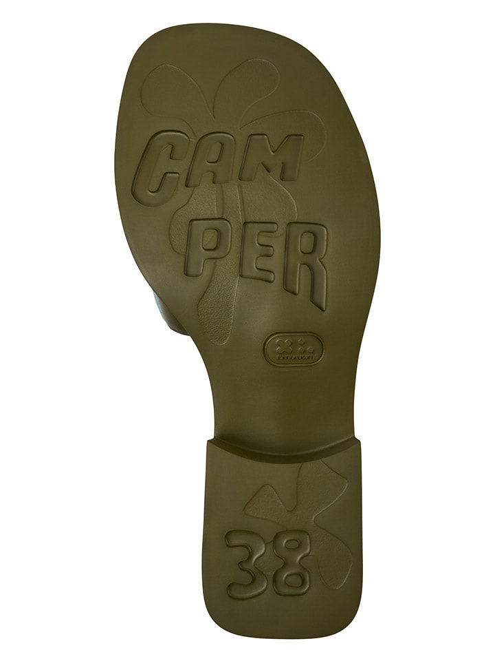 Camper Leder-Pantoletten in Khaki/ Türkis günstig kaufen