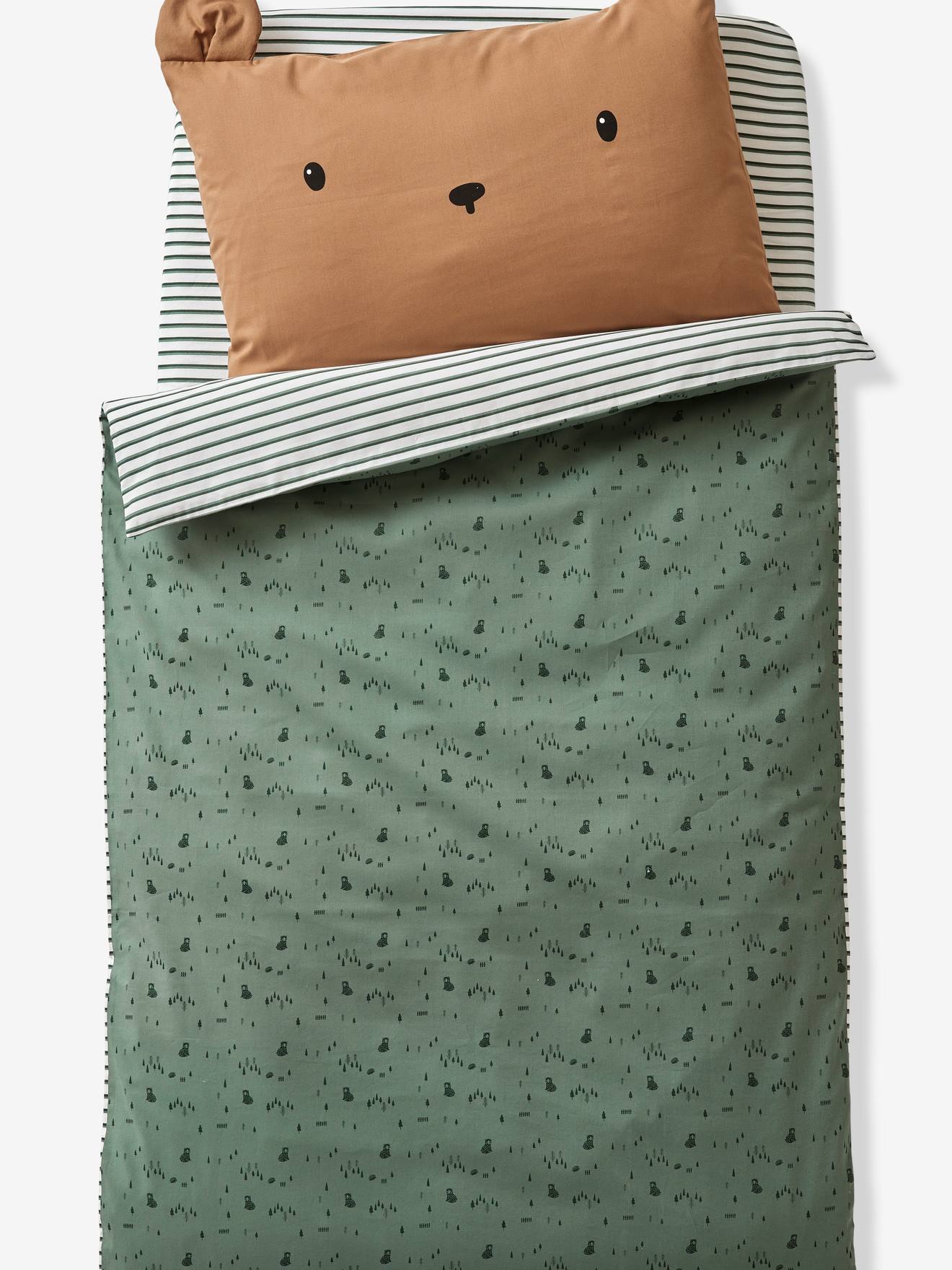 Taie d'oreiller bébé ourson GREEN FOREST marron