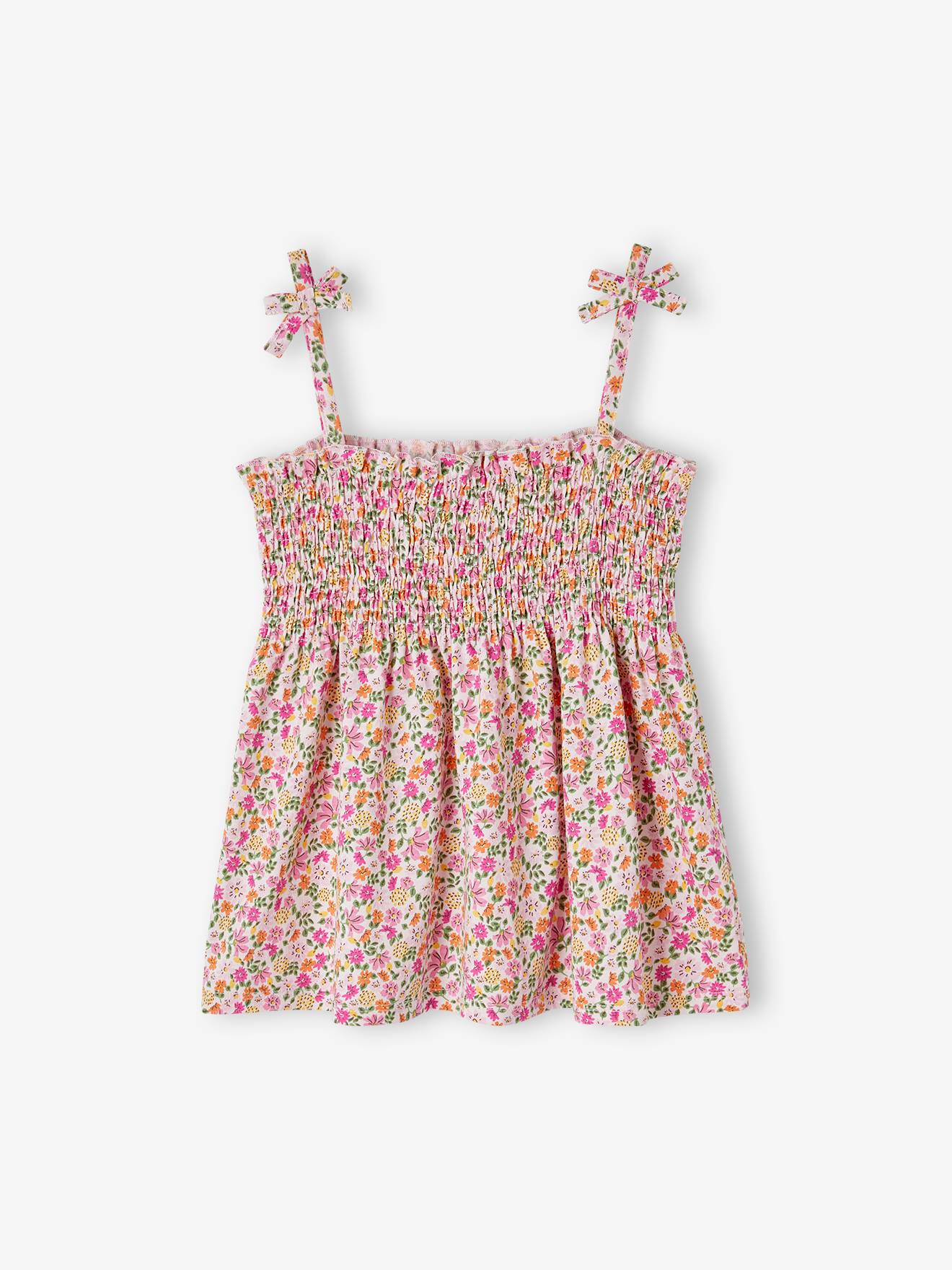 Vertbaudet Mädchen Top mit Blumenprint, gesmokt Oeko-Tex - pfirsich