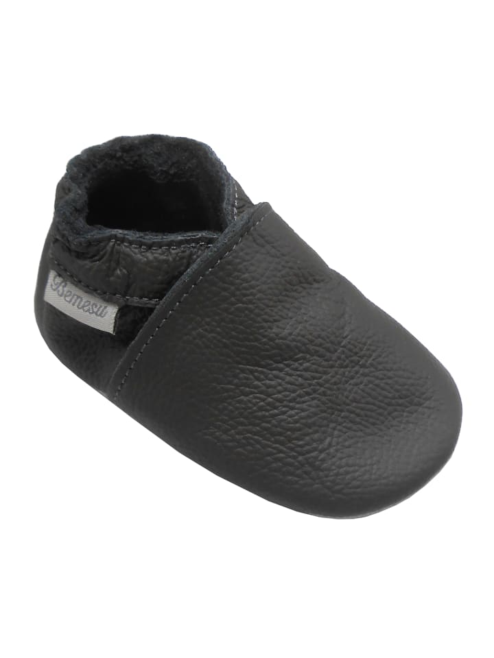 Yalion Leder-Krabbelschuhe in Schwarz günstig kaufen