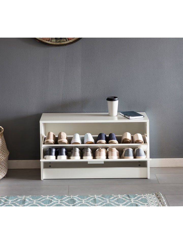 KADIMA DESIGN Schuhbank SPLIT mit Sitzfläche Schuhkipper Holz 80 x 47 x 24 cm, in Weiß günstig kaufen onesize
