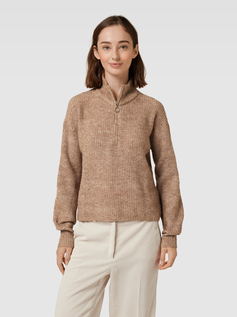 Strickpullover mit Troyer-Kragen Modell 'MILI' in mittelbraun