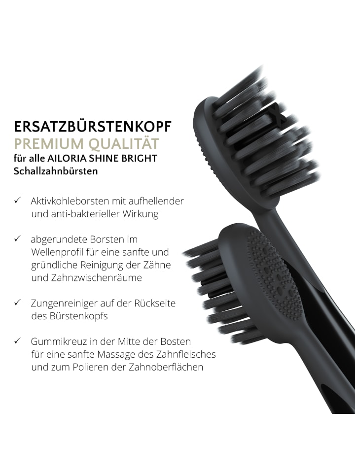 Ailoria SHINE BRIGHT Charcoal Ersatzbürstenköpfe 6er Set in schwarz günstig kaufen onesize