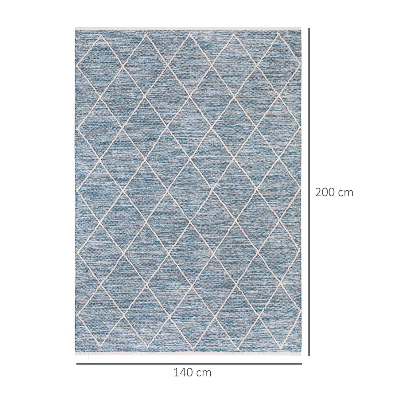HOMCOM Teppich aus Baumwolle Blau 200 x 140 x 0,7 cm