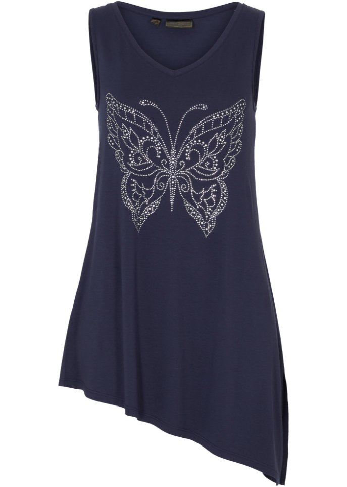 Asymmetrisches Long-Top mit Glitzerschmetterling
