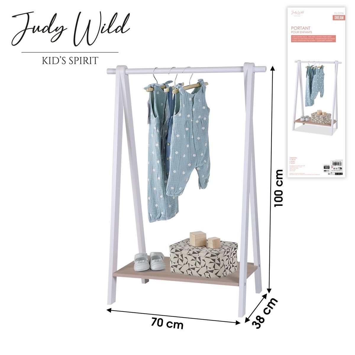 Judy Wild Kleiderständer Kinderkleiderständer H100cm Kleiderstange Kleiderregal Kinderregal, (Maße: (B x T x H): 70 x 38 x 100 cm), max. Belastbarkeit: bis 10 kg - Ablage für Kleider, Taschen, Schuhen