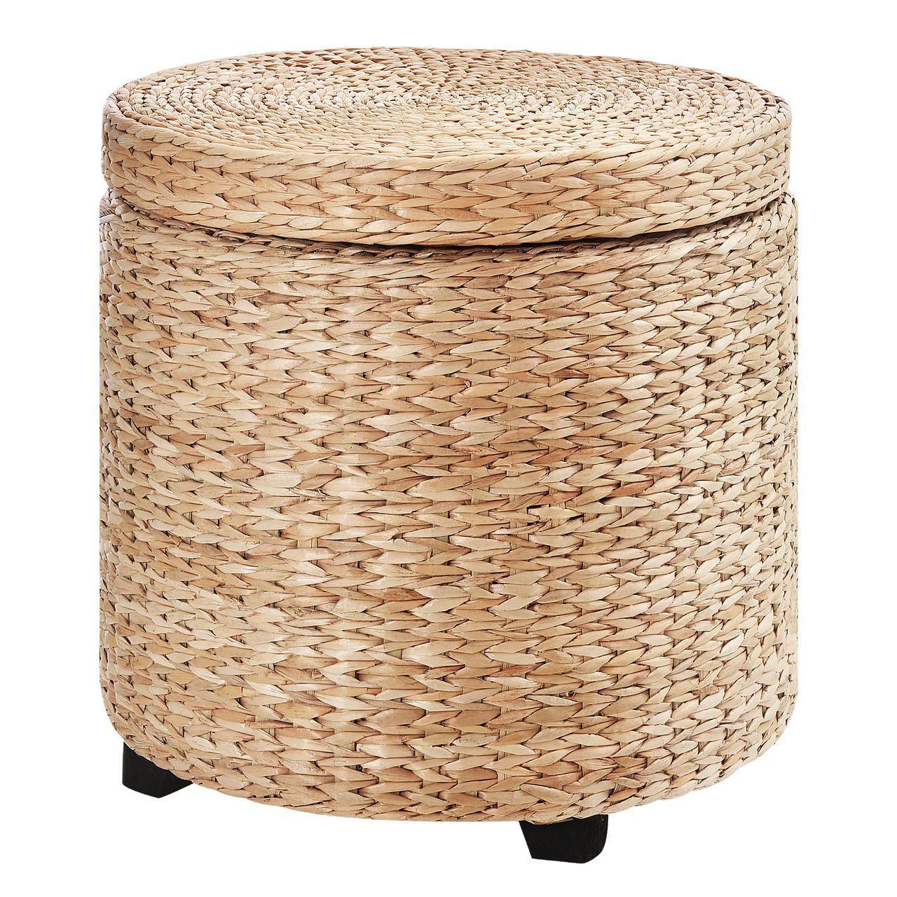 HOMCOM Sitzhocker mit Stauraum, Fußhocker, Fußstützen Hocker, Aufbewahrungsbox, Deckel Abnehmbar, Stroh Rattan, Khaki, Ø43 x 43 cm