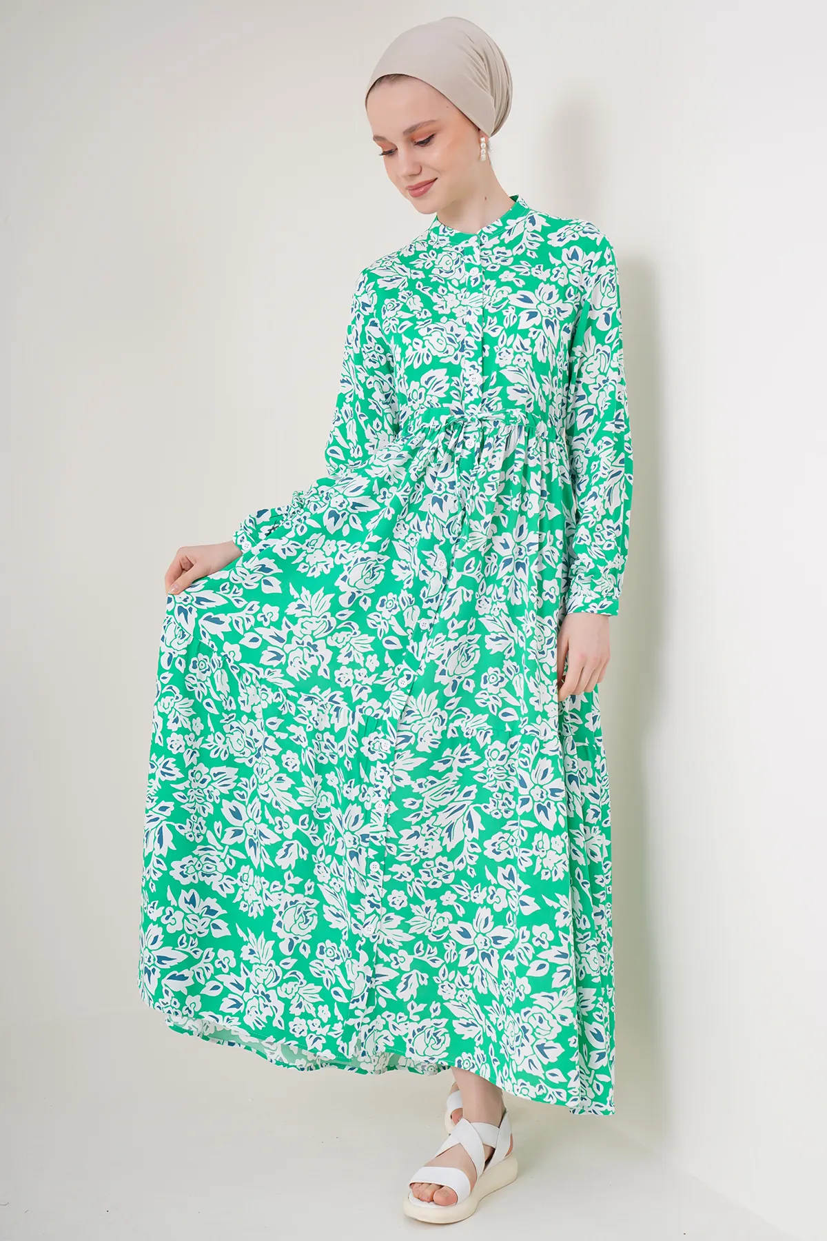 Bigdart  2144 Wunderschönes Hijab-Kleid mit Kragen – Grün