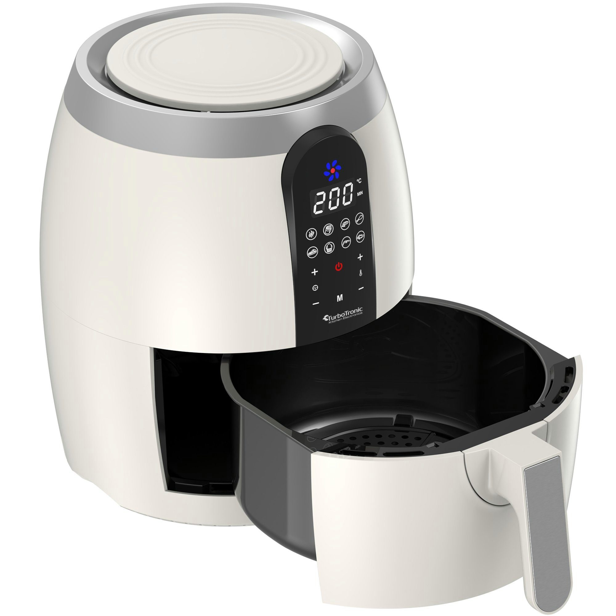 TurboTronic by Z-Line Heißluftfritteuse 3,5 Liter, 7 Programme, Fritteuse Fettfrei ohne Öl, 50°C 200°C Power, 1200 W, Camping Retro digital Airfryer AF10D