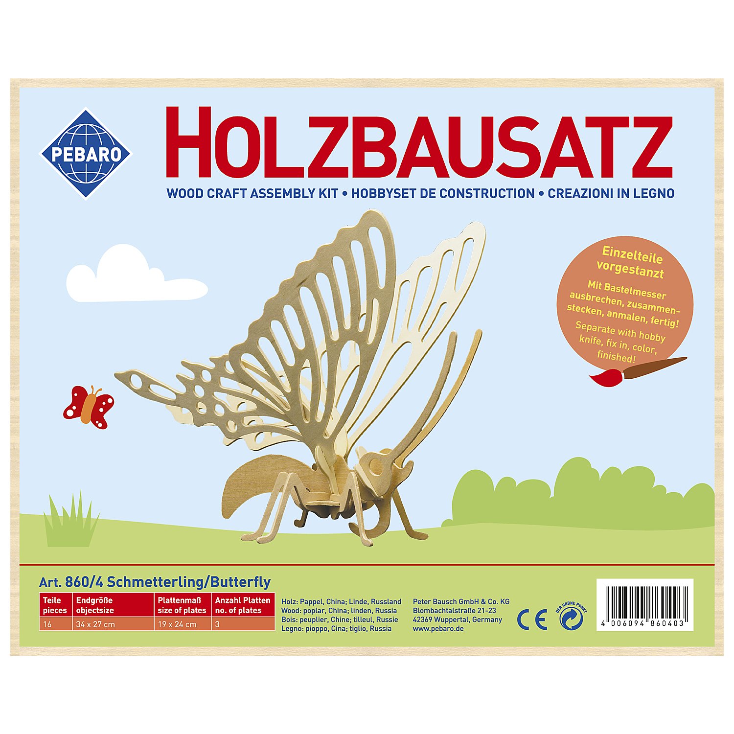 Holzbausatz Schmetterling, 34 x 27 cm